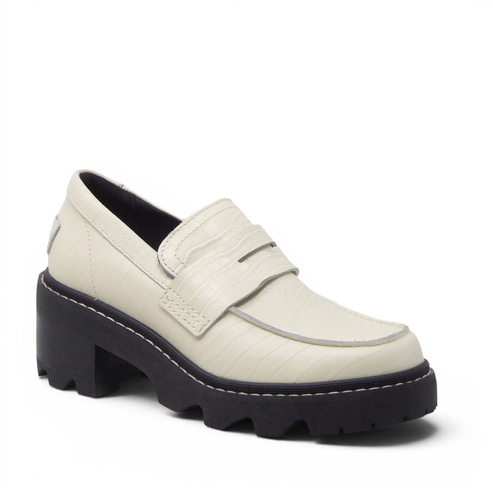 Sorel Women Joan Now City Loafers Chalk White Croc Embossed Lug Sole Size 6.5 - Picture 2 of 9